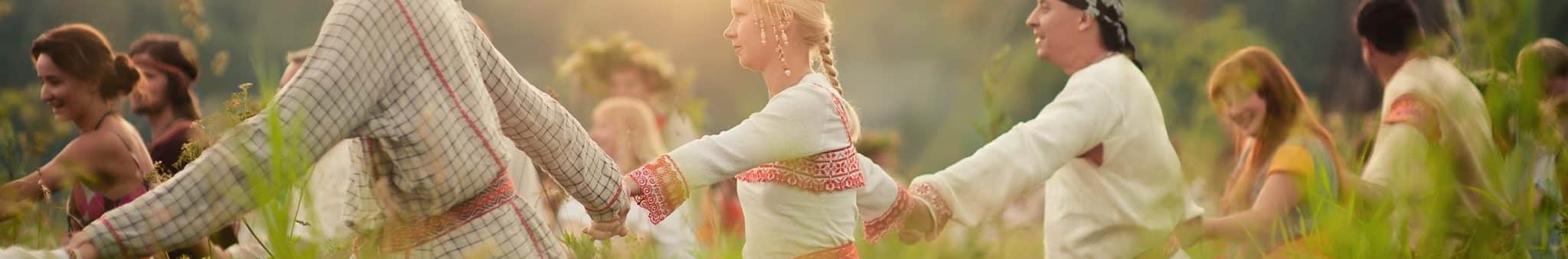 happy people on their kin's domain settlement in russia